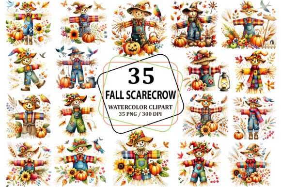 Download Watercolor Fall Scarecrow Clipart PNG - Premium Resources