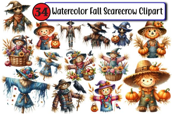 Download Watercolor Fall Scarecrow Clipart - Fall scarecrow clipart Collection