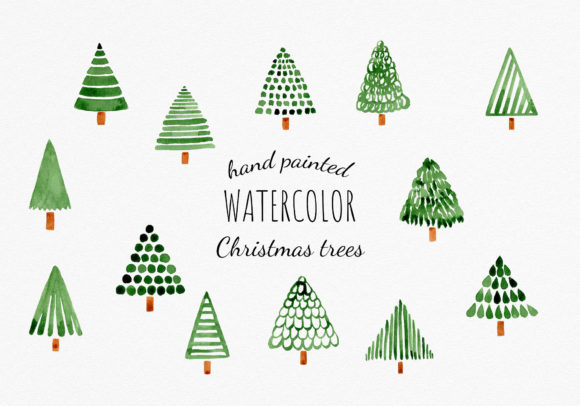 Download Set of 13 Hand Painted Christmas Trees - Paint Collection