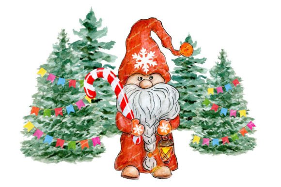 Download Gnome Christmas Tree Watercolor Painting - Paint Collection