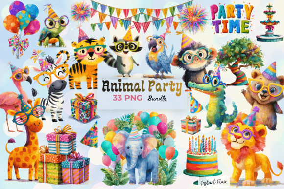 Download Animal Party Clipart Bundle - Animal party Collection