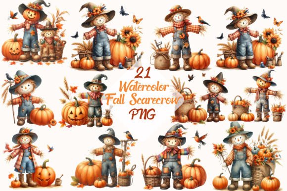 Download Watercolor Fall Scarecrow Clipart PNG - Premium Resources