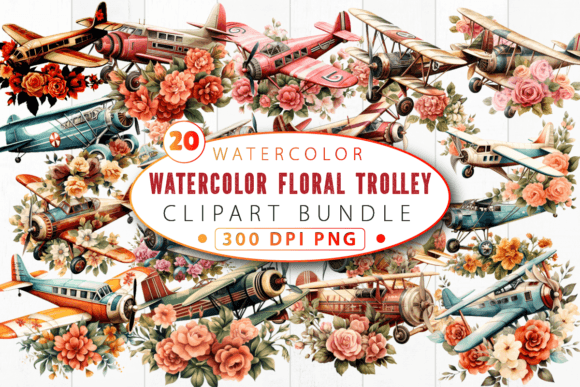 Download Floral Vintage Airplane Clipart Bundle - Airplane clipart Collection