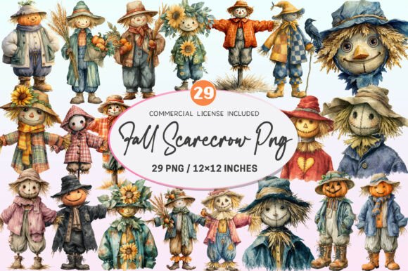 Download Watercolor Fall Scarecrow Clipart. - Fall scarecrow clipart Collection
